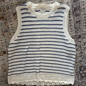 J. Crew Navy and Cream Crochet Striped Sleeveless Top